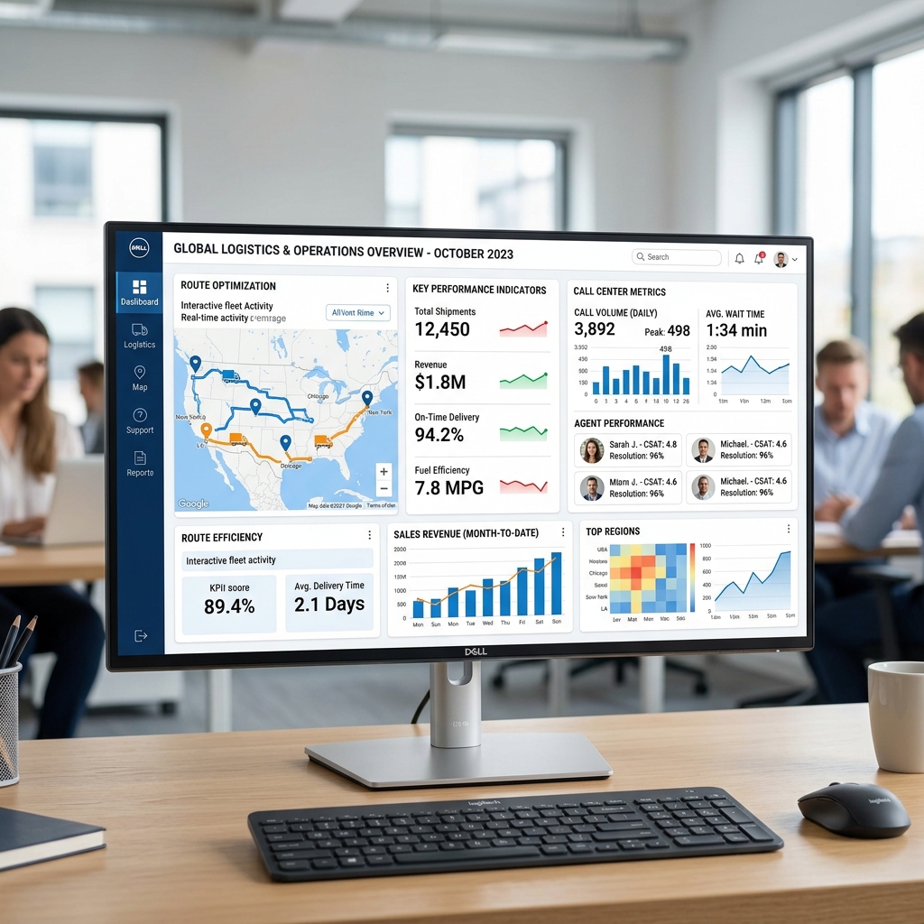 Modern business analytics dashboard showing operations metrics
